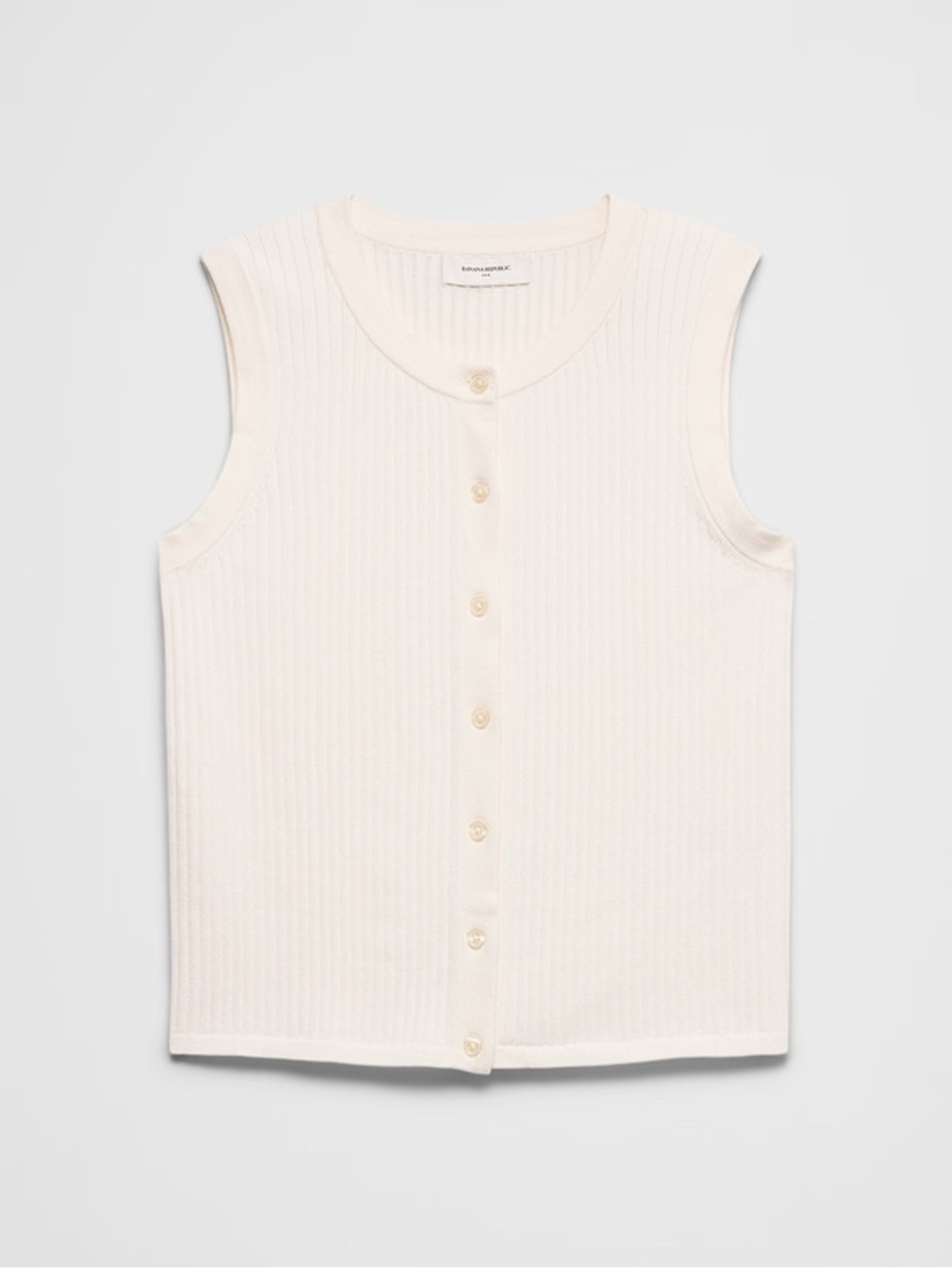 NWT Sleeveless Button-Front Rib Knit Top - Cream